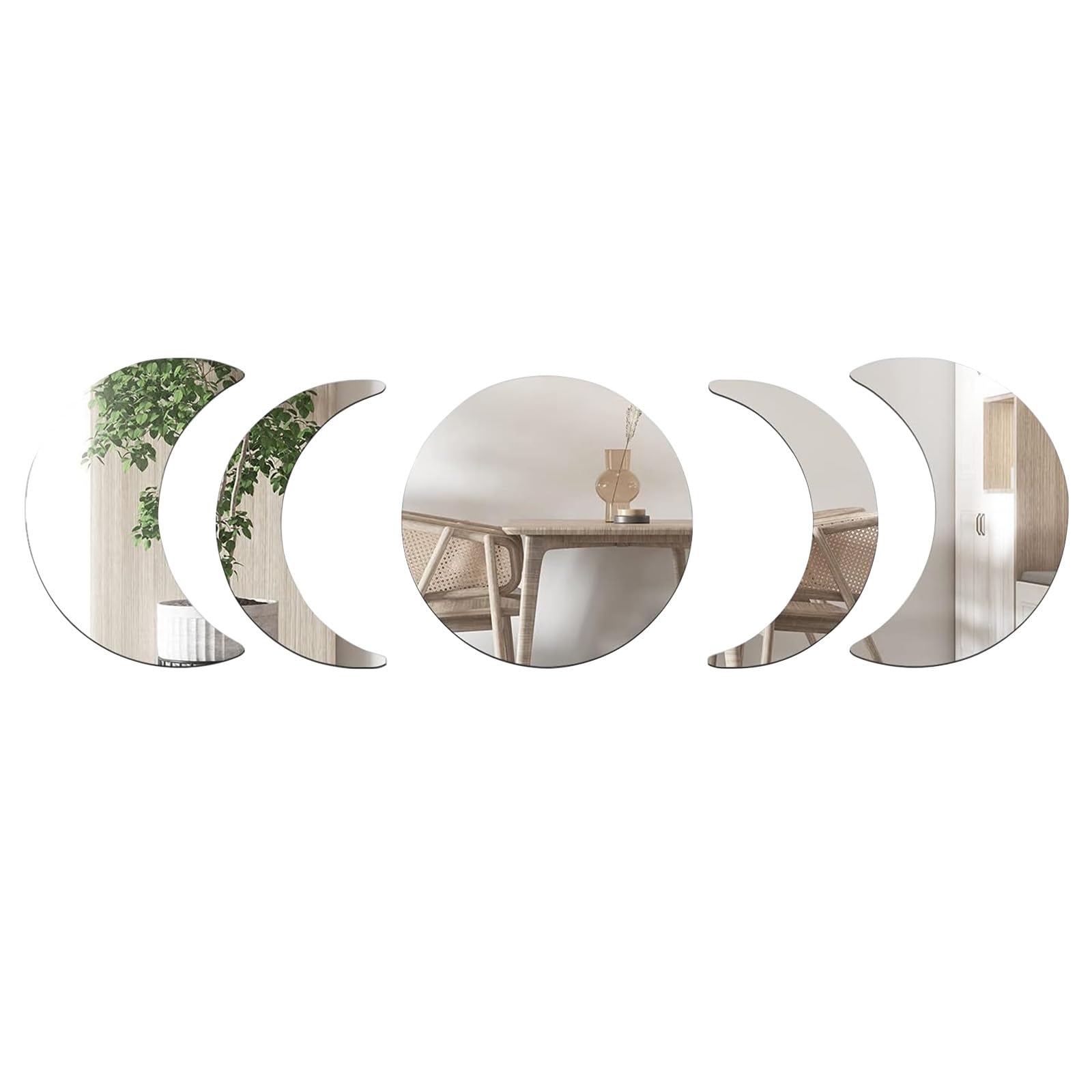 Set Di 5 Specchietti Decorativi Da Parete A Forma Di Luna E Fasi Lunari, Adesivi Acrilici Rimovibili Neri, Per Soggiorno, Camera Da Letto, Stile Boho