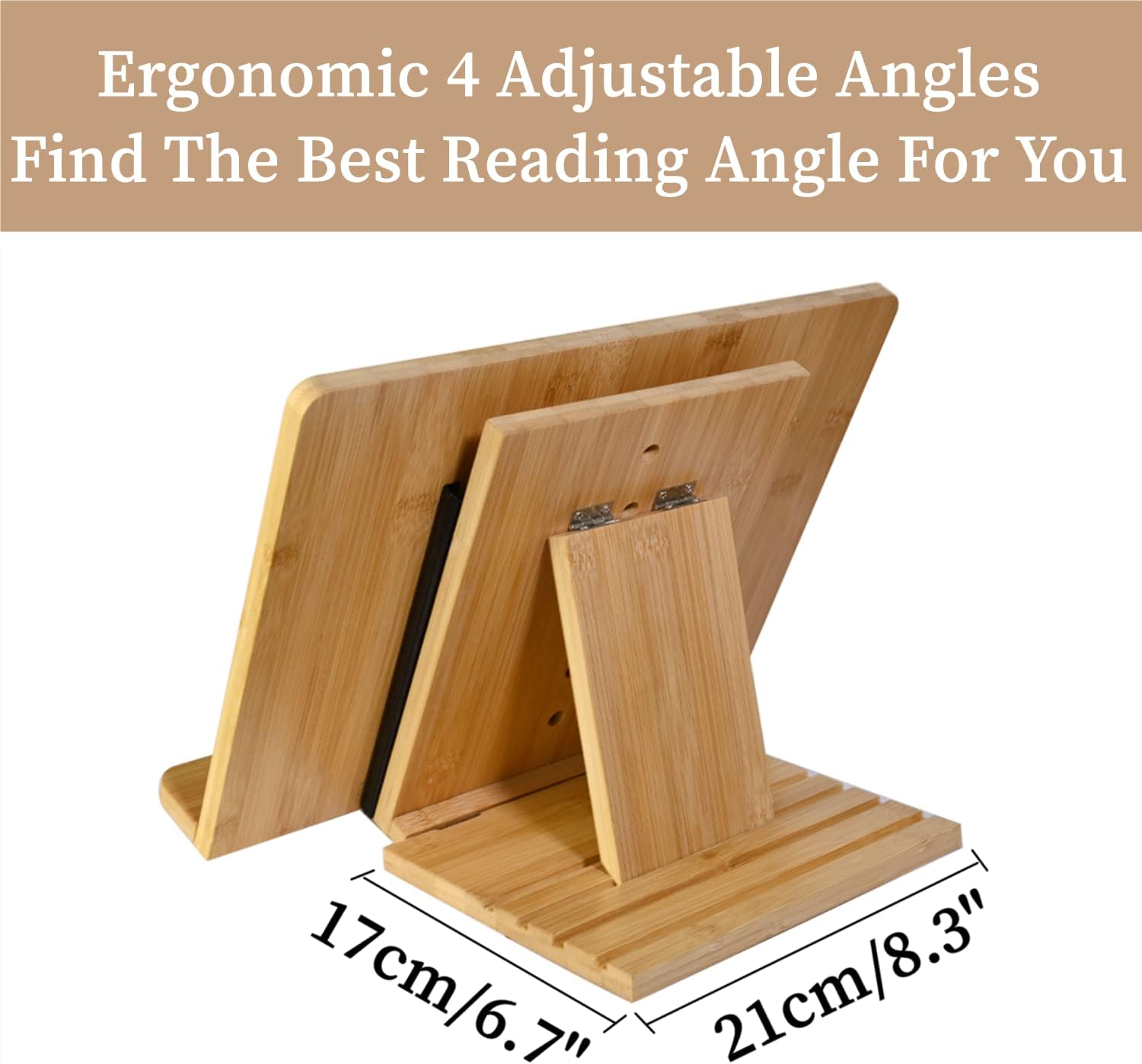 huyear Desktop Book Stand Bamboo Cookbook Holder Reading Book Holder with Adjustable Height Eye-Level Angle Textbook Bookstand Ergonomic Laptop Tablet Stand Foldable Reading Support Stand