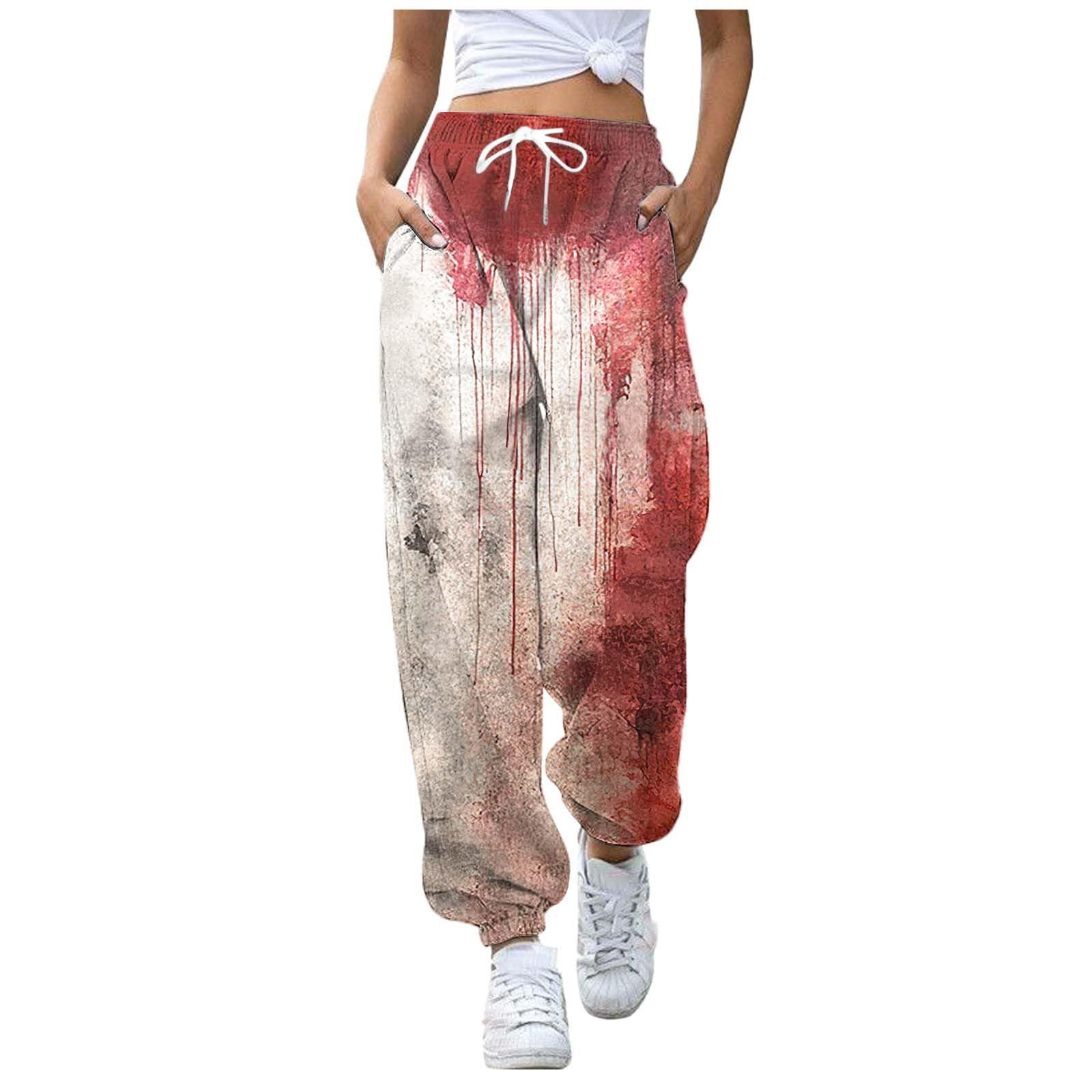 Halloween Women’s Casual Sweatpants Bloody Halloween Costume Women's Bloodstained Print Carnival Festival Casual Trousers Fabric Trousers Horror Festive with Pockets Baggy Outfit Sports Elastic