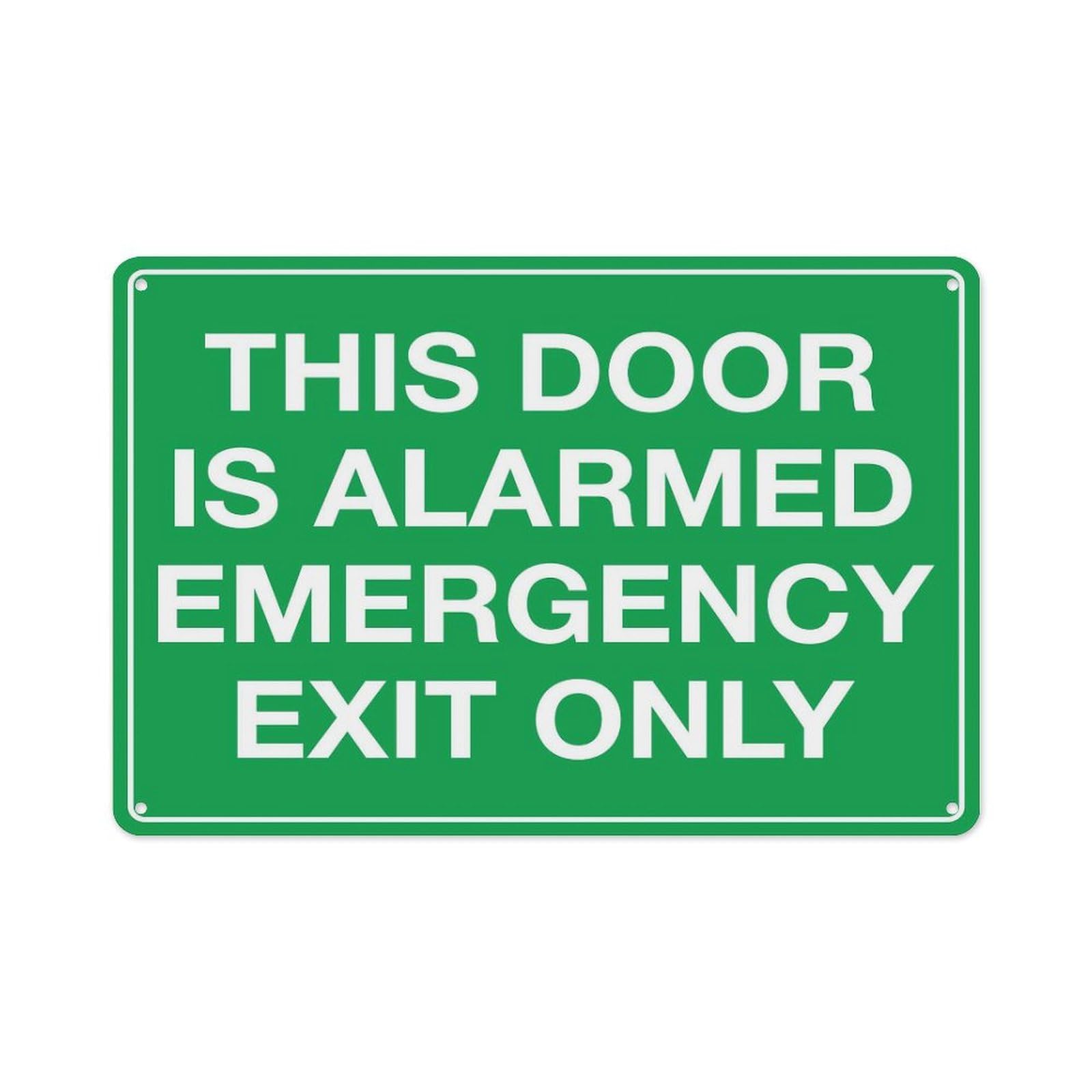 peiyeety This Door Is Alarmed Emergency Exit Only Sign Aluminum Tin Warning Signs For Home Outdoor Garden 12X16 Inches