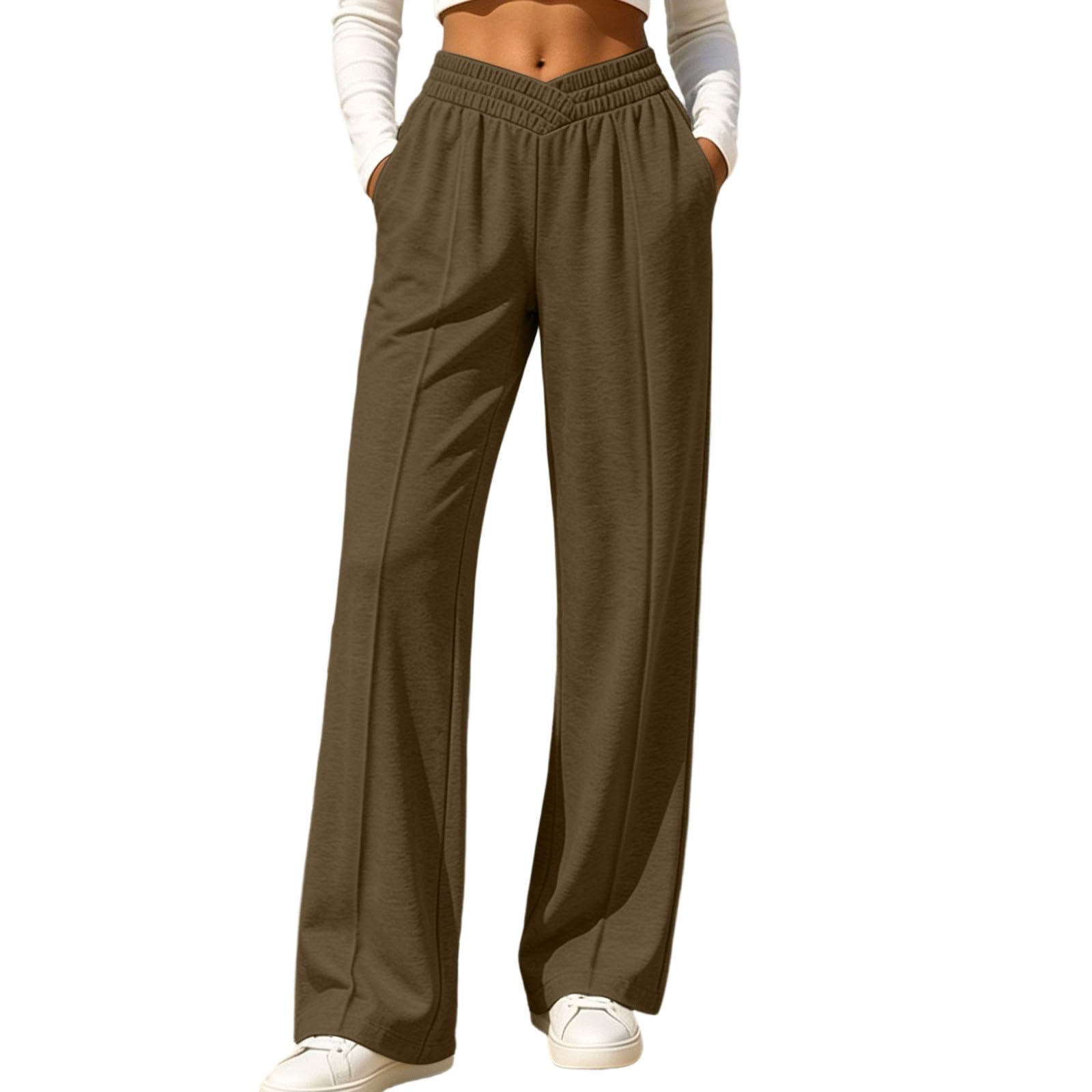 Generico Pantaloni da Jogging Donna Pantaloni Sportivi Vita Alta Comodi Pantalone a Gamba Larga Larghi e Morbidi Pantalone Baggy con Tasche Pants Lunghi con Coulisse Regolabile per Fitness Sport