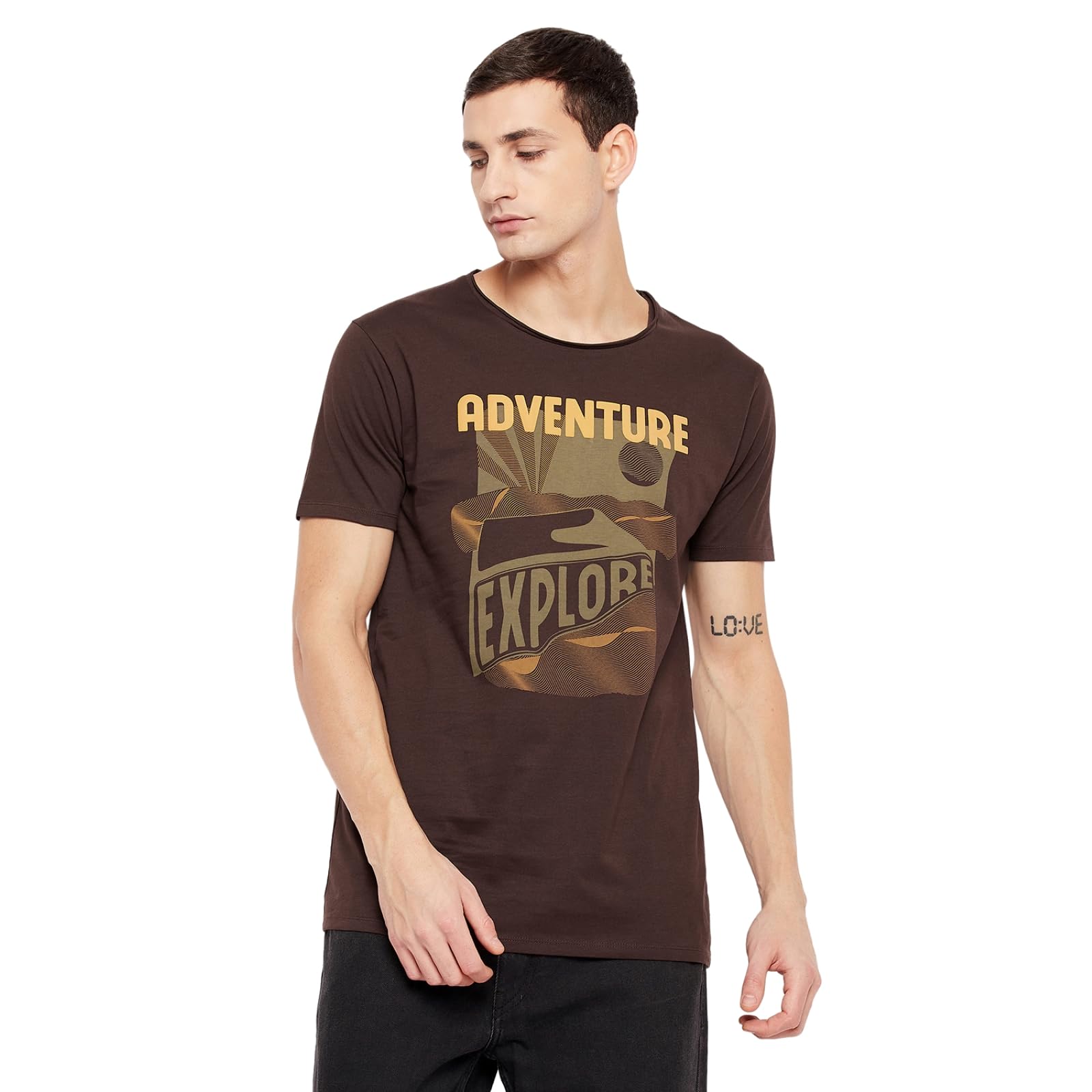 KAMELEON Men's Slim Fit 100% Cotton Crew/Round Neck Half Sleeve Placement Printed T Shirt, Casual Tees for Boys_S to 3XL