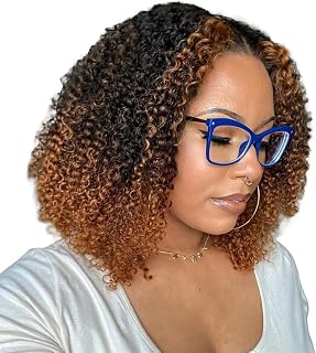 T1B/30 Ombre Color Afro Kinky Curly Clip Ins Hair Extension Thick Hair Full End 2 Tone Natural Black to Auburn Brown 4B 4C Curly Clip ins Human Hair Extensions 18"