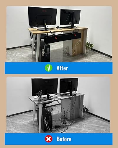 Miniatura 2 de Bandeja de organización de cables de 28 pulgadas sin taladrar debajo del escritorio, tela Oxford mejorada con bucle para cables, no daña la mesa