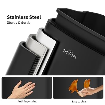mVm 20L Kitchen Bin,Stainless Steel Pedal Bin,Trash Can with Inner Bucket,Soft-Close Lid,Stays Open,Rubbish Bin for Home,Office