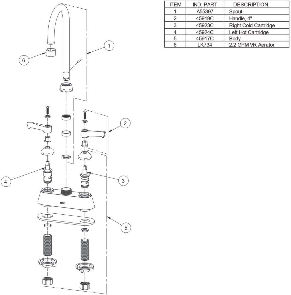 Elkay LK406GN04T4 Centerset Exposed Deck Faucet with 4" Gooseneck Spout and 4" Wristblade Handles, Chrome