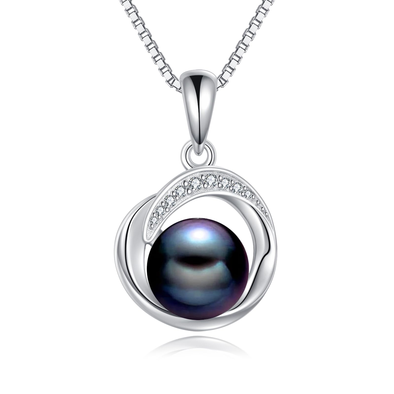 POPLYKE Einzelne Perlenketten Damen 925 Sterling Silber 8mm Edelstein Schmuck Geschenke 18+2 IN