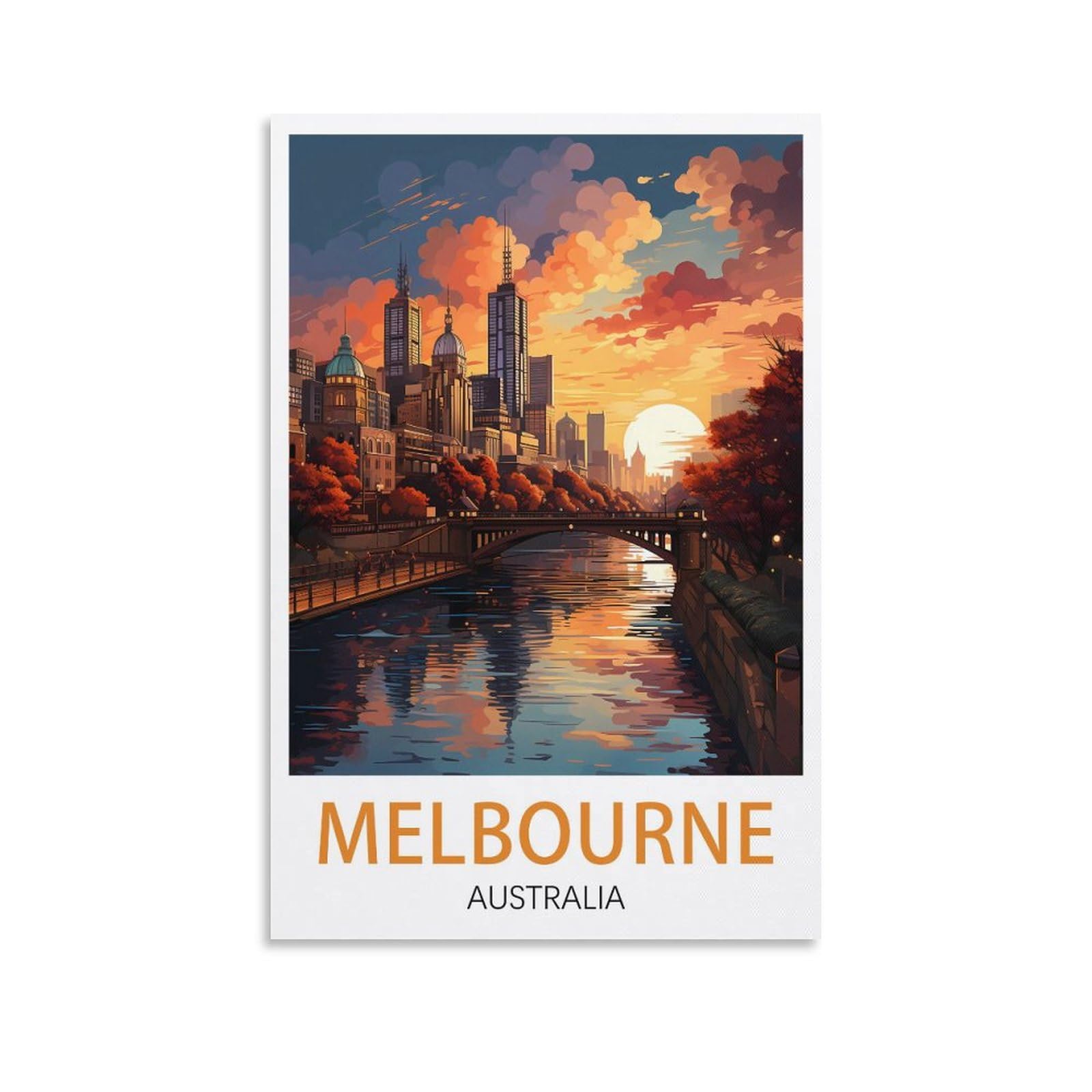 Orbana Unframe-Style Melbourne Australia Vintage Travel Poster 08X12inch(20X30cm) Canvas Print For Living Room, Bedroom, Dorm, Home, Office Wall Decoration