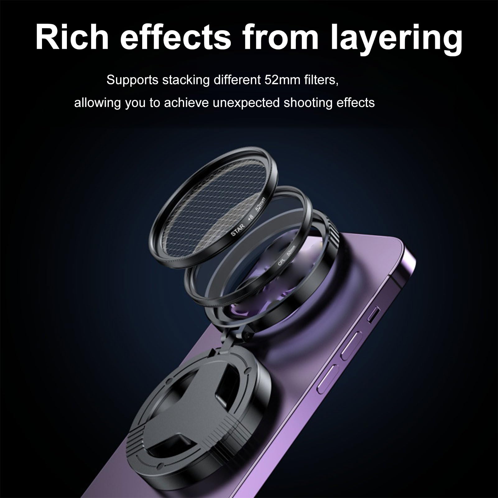 Cuifati Filtro Magnetico per Telefono da 52 Mm, Filtro Stellare Polarizzatore CPL per Smartphone con Clip Universale, Design Ruotabile per (Lente Polarizzata Lente Starlight)