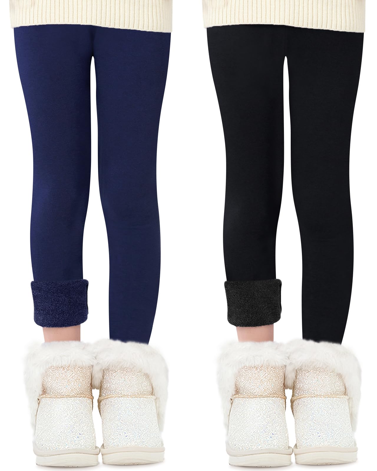 Domee Leggings Felpati Termici Pantaloni Invernali Cotone Bambina Pacco da 2