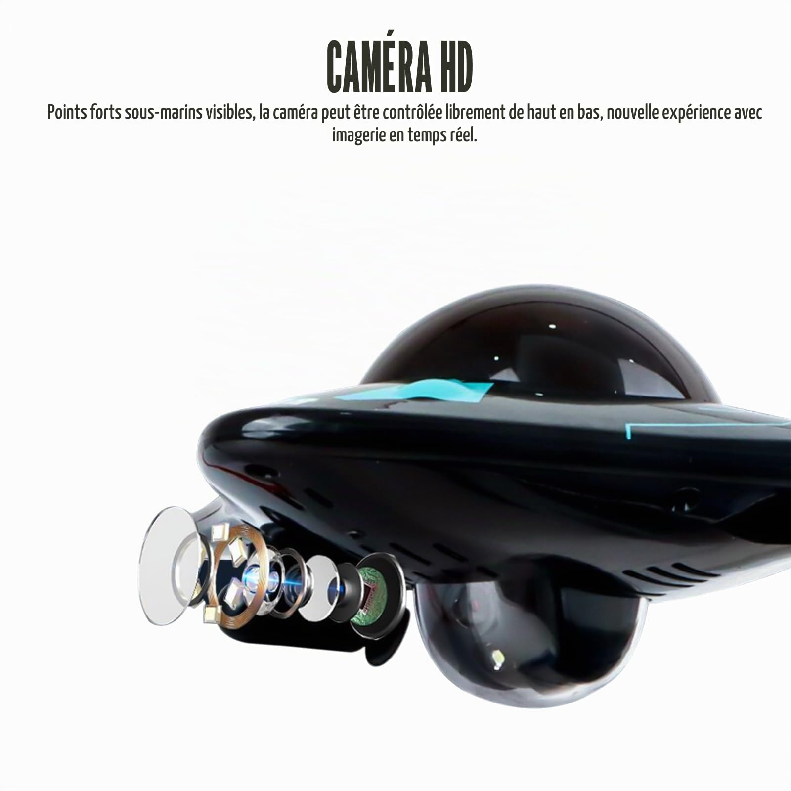 Fisca Bateau télécommandé avec caméra, commande sans fil, 6 canaux, étanche, pour piscines et lacs, tir en temps réel, jouet RC pour bateaux