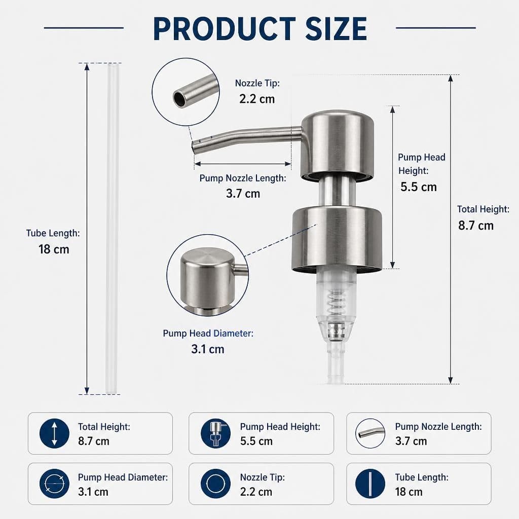 2 Pcs Stainless Steel Soap Pump Replacement Heads Lotion Dispenser Pump Head Liquid Pump Bottle Top Hand Sanitizer Shampoo Conditioner Replacement Pump 28 400 Neck Size Silver