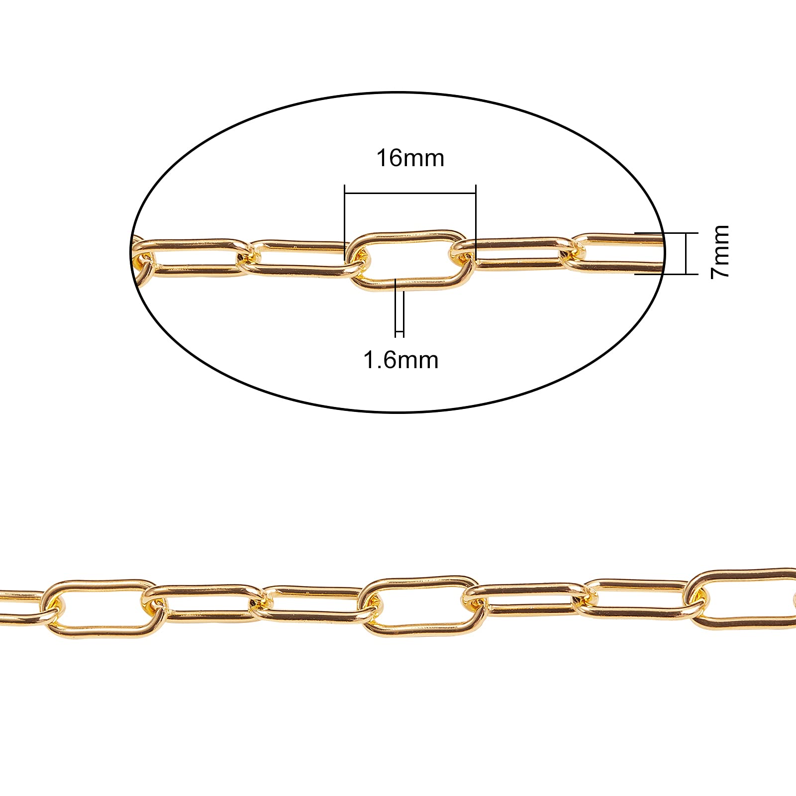 UR URLIFEHALL 82.02 Feet/25m Golden Paper Clip Chains Metal Unwelded Flat Cable Chains with Spool for Necklace Bracelet Jewelry DIY Making