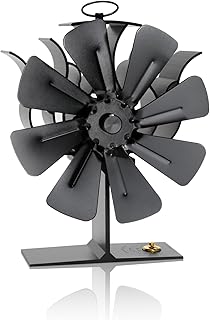 HUELLAS暖炉用 ストーブファン エコストーブファン 温度計一体型 省エネ 静音8羽根で 熱供給 火力熱炉 薪ストーブ 石油ストーブ ガスストーブ ペレットストーブ アルパカストーブ用 空気循環 暖房効率アップ ストーブ (stovefan-8-LB)