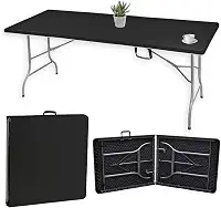 BODEN Mesa Maleta Portátil, Dobrável, Retangular, Com Alça, Suporta até 150 kg, 1,80 Metros, Ambientes Internos e Externos, Polietileno e Aço, Preta.