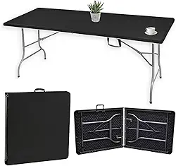 BODEN Mesa Maleta Portátil, Dobrável, Retangular, Com Alça, Suporta até 150 kg, 1,80 Metros, Ambientes Internos e Externos, Polietileno e Aço, Preta.