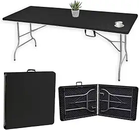 BODEN Mesa Maleta Portátil, Dobrável, Retangular, Com Alça, Suporta até 150 kg, 1,80 Metros, Ambientes Internos e Externos, Polietileno e Aço, Preta.