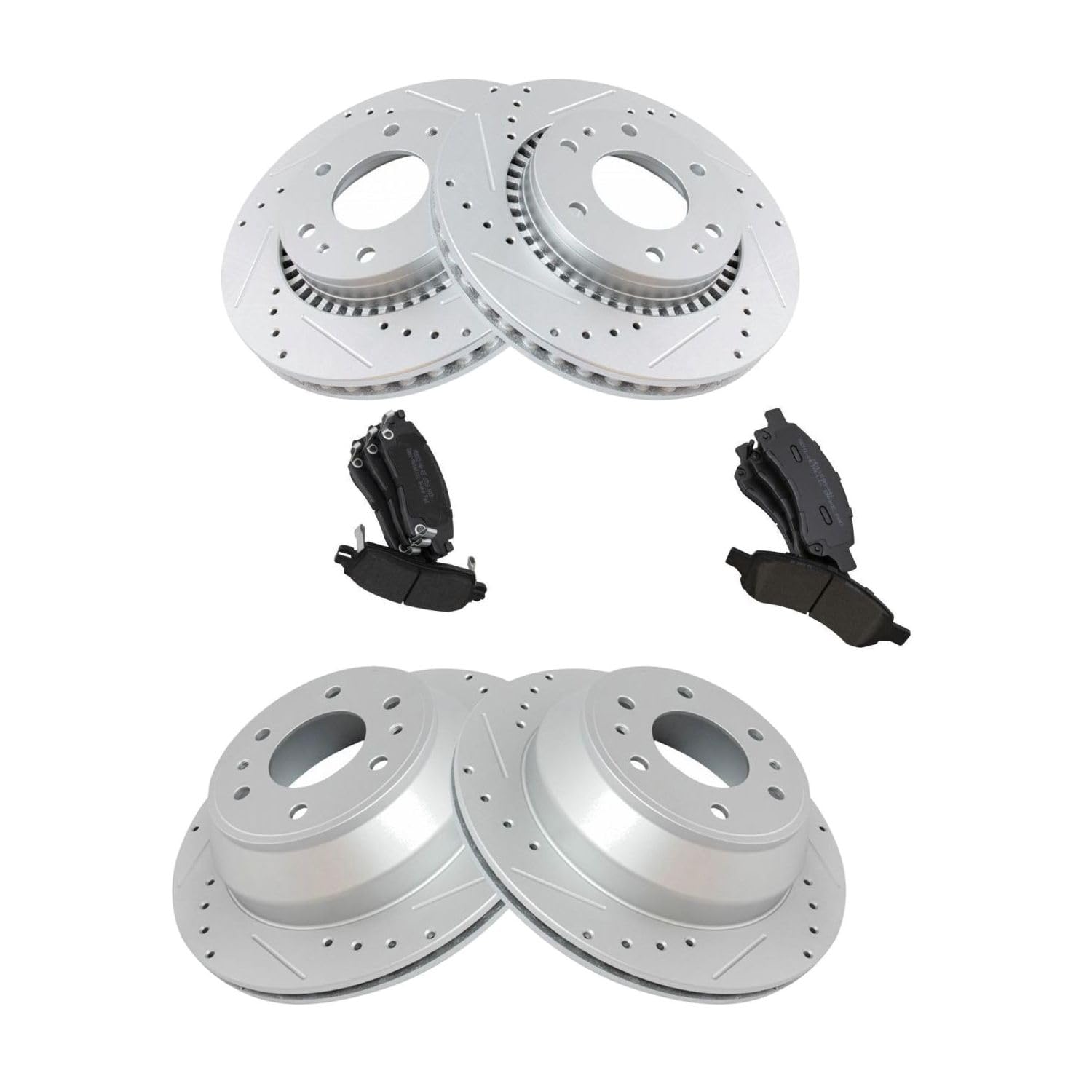 Brake Pads & Rotors Kit Front and Rear Side Drilled Slotted Semi-Metallic Coated Stop Power Disc Set and for 9-7x for Ascender for Envoy for Trailblazer for Rainier 1036902918