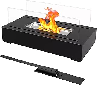 Tabletop Fire Pit, Ethanol Fireplace for Indoor and Outdoor, Portable Table Top Fire Pit with Side Glass, Bioethanol Fireplace Bio Ethanol Table Top Heater (Black)