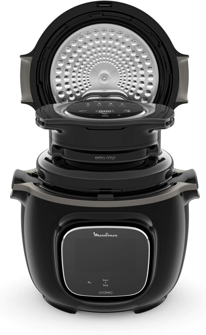 Moulinex Extra Crisp EZ1508 - Tapa accesorio para Cookeo, 4 funciones automáticas, asa, cocina al grill, fríe con aire y postres, cocina saludable, recetario digital