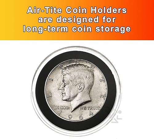 Miniatura 2 de 1airtite Coin titular contenedor de almacenamiento y 20Negro Anillo 30mm Air-Tite Coin Holder Cápsulas para Seated Franklin Kennedy de la mitad de