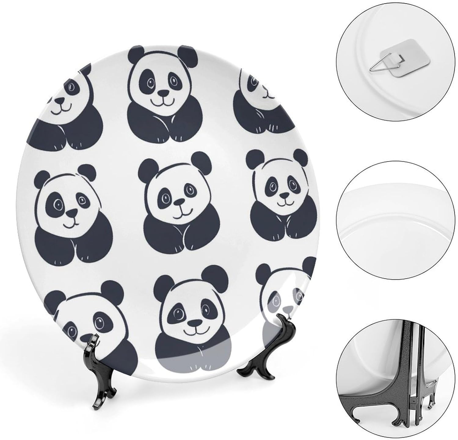 Panda Bone China Decorative Plate with Stand Home Dessert Plates Gift for Men Women 6inch