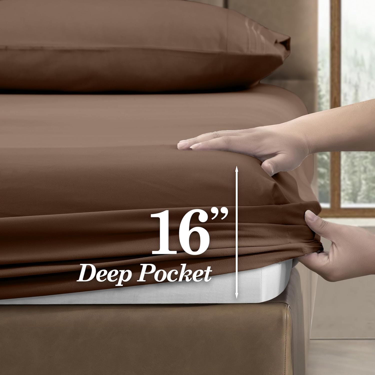 CELINE LINEN Soft Bed Sheets Deep Pocket 4-Piece, Cal King, Taupe image 3