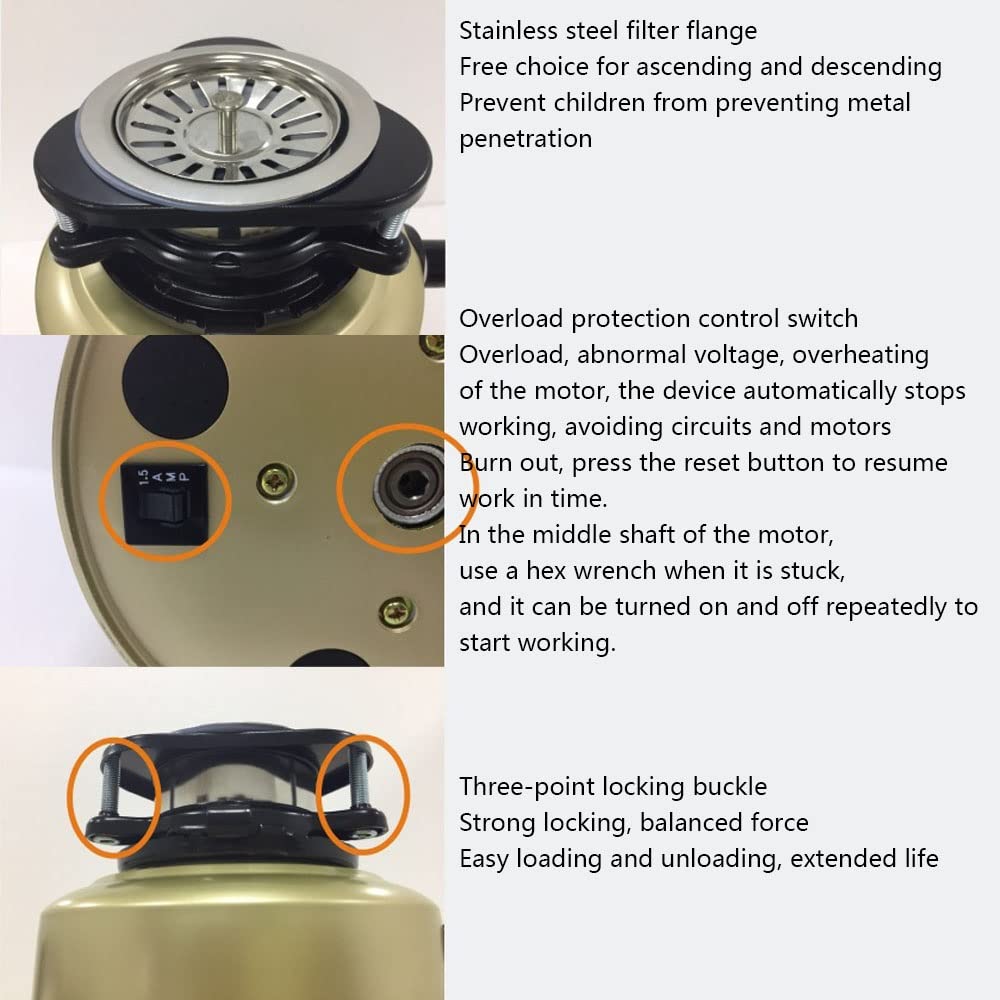 Triturador De Basura Residuos De Alimentos Domésticos Fregadero Triturador De Basura Para Cocina Triturador De Desperdicios De Comida Alimentación Continua 4000 RPM 0.7HP