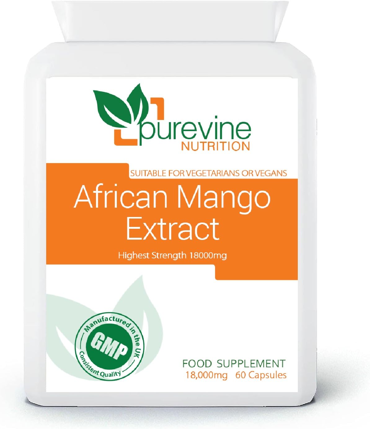 Pure African Mango Extract 18000mg, 60 Capsules | Super Strength Extract to Support Weight Loss, Diet, Slimming & Support Healthy Cholesterol Balance | Vegan Friendly, High in Dietary Fibre Content