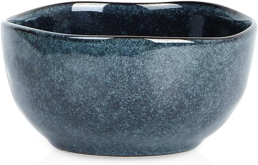 Stone Lain Mirella 4-Piece Bowl Set Stoneware, Dishwasher and Microwave Safe Cereal Bowls, Blue