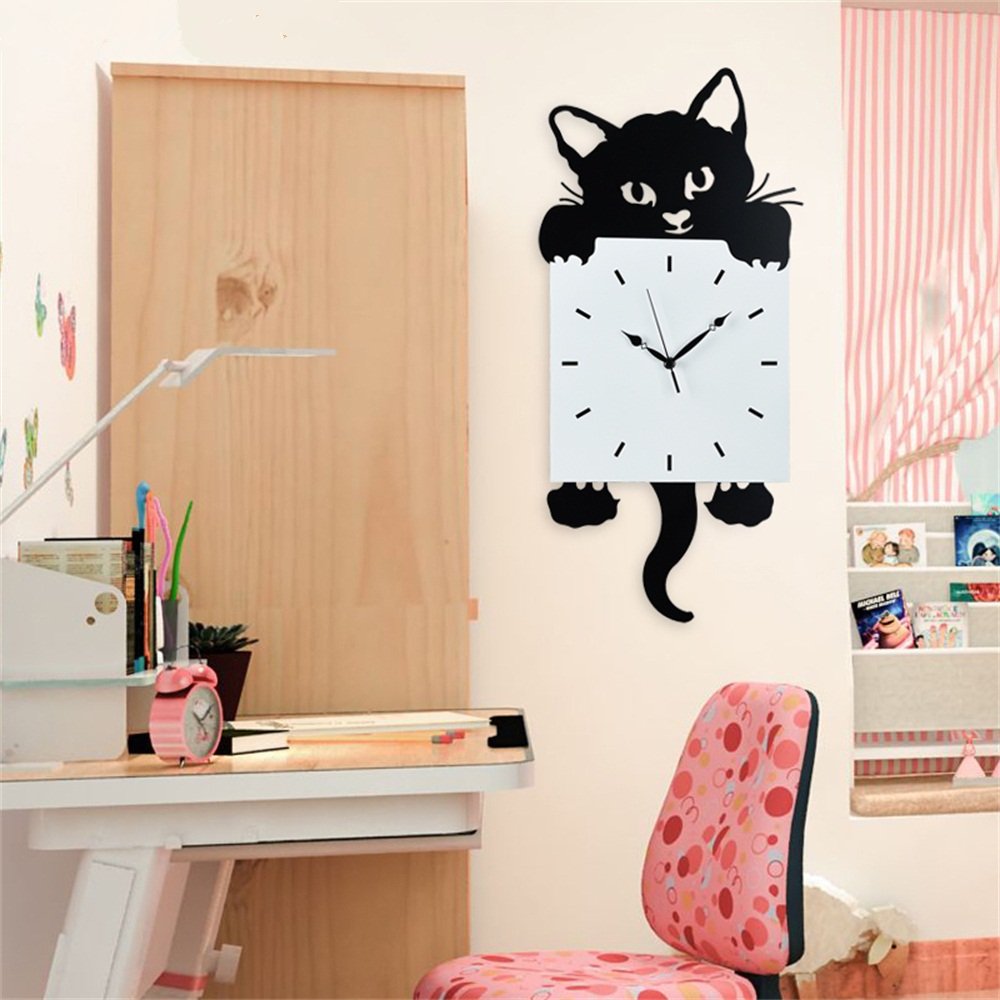 Amazon.co.jp: SIMOMO 掛け時計 猫 漫画 簡約 デジタル モダン 振り子