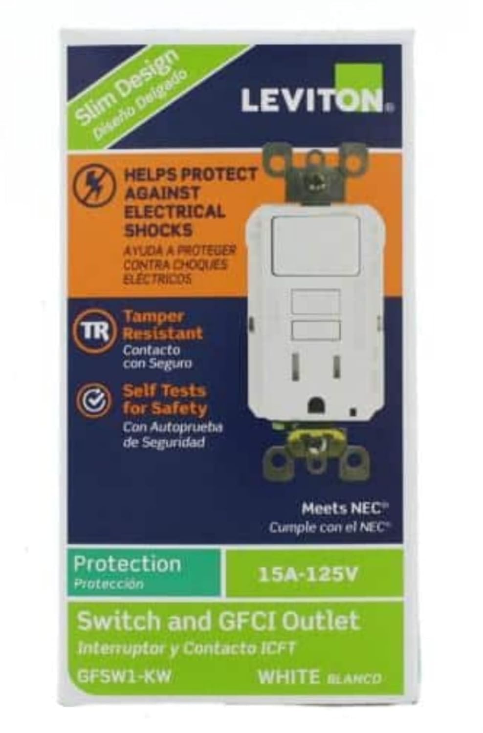 Leviton GFSW1-KW TR GFCI/Switch Combo NO WLPLT WHT