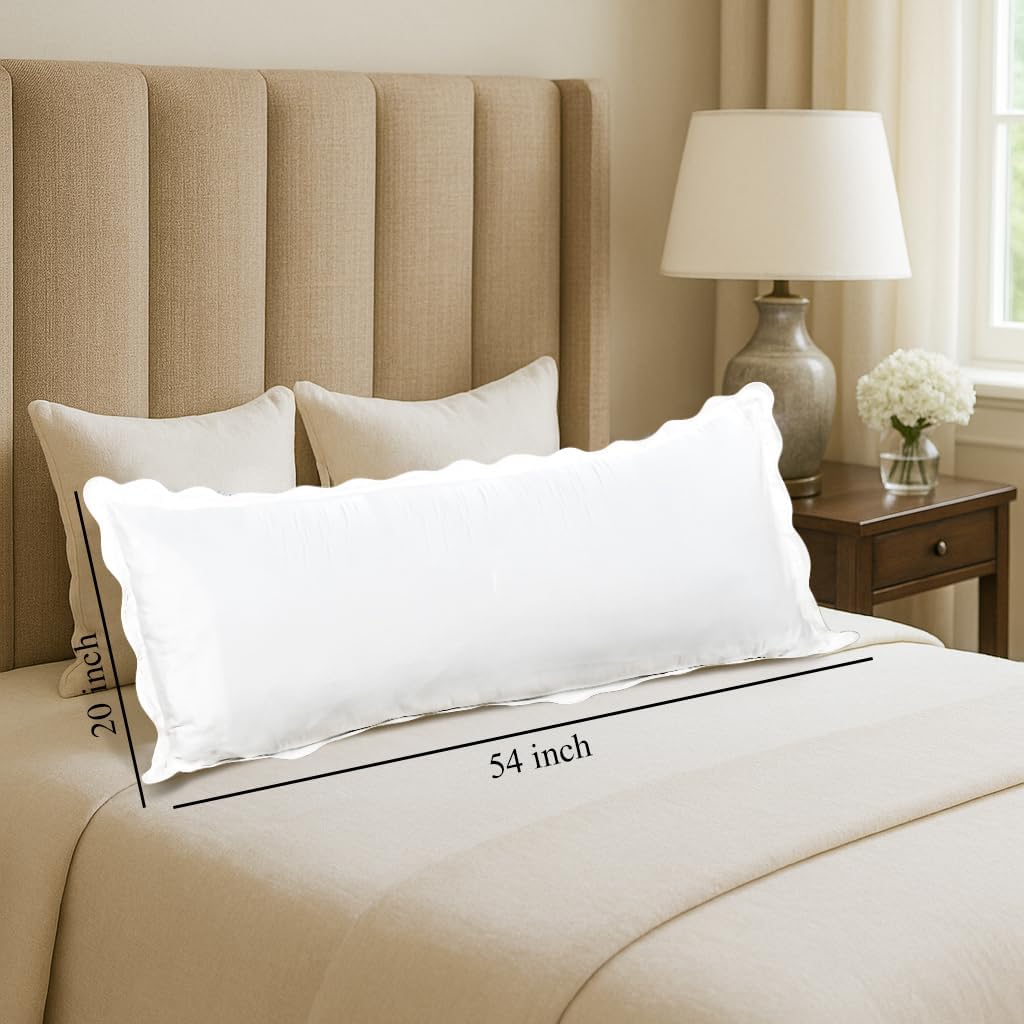 Ridhi White with White Scalloped 100% Cotton Throw Pillow Covers 20"x54" Solid Pure Farmhouse Case Soft Home Decor for Sofa, Bed, Couch, Living Room Gift for Spring, Mother's Day