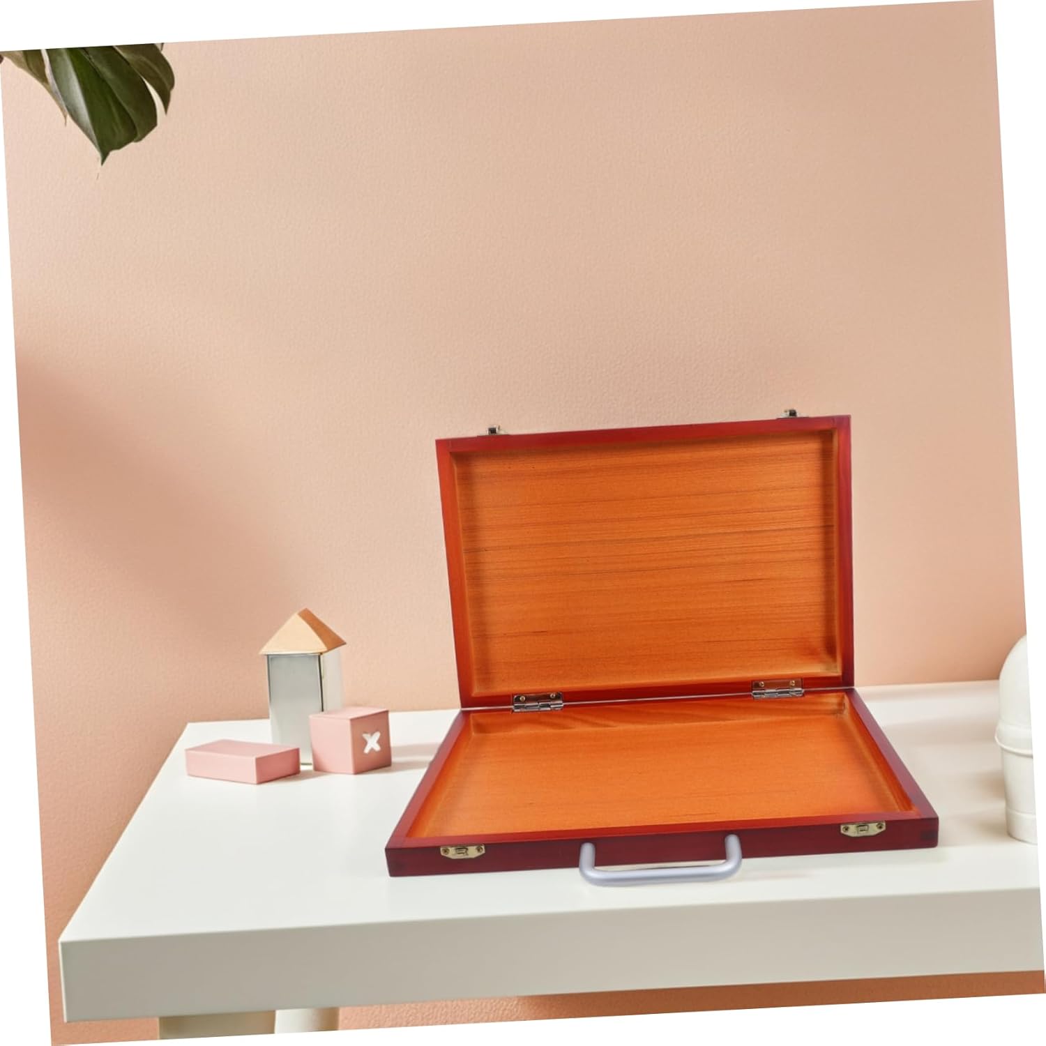 DECHOUS Handheld Wooden Painting Storage Box Lightweight and Portable Art Supply Organizer for Brushes and Tools Spacious European Style Drawing Case Walnut Finish for Artists