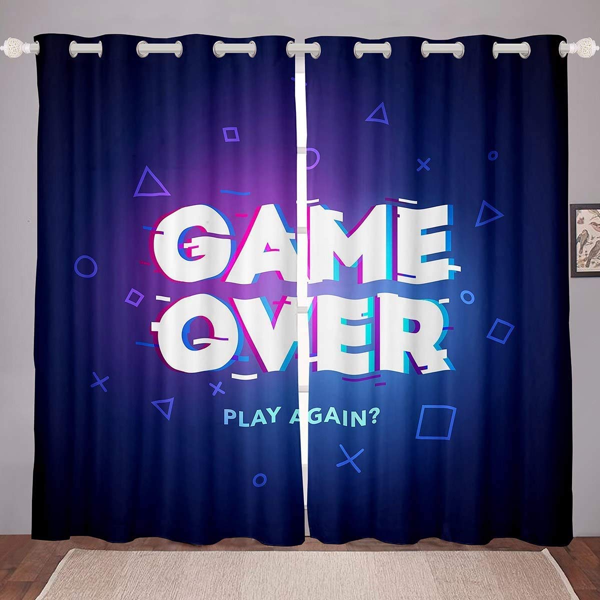 Tbrand Spiel Thema Blickdichte Vorhänge 137x117cm für Schlafzimmer Jungen Spielzimmer Vorhänge für Kinder Jugendliche Spieler Gamepad Fenstervorhang Blau Lila Vorhänge