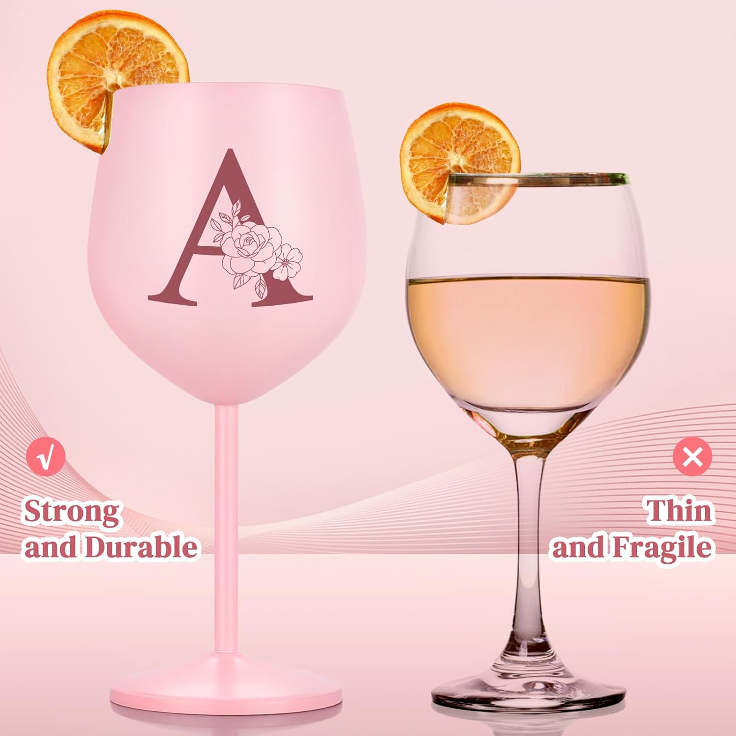 Lifecapido Personalized Gifts for Women, A Initial Gift Stainless Steel Custom Wine Glasses with Wine Bag and Card, Initial Birthday Christmas Monogrammed Gifts for Women - Image 8