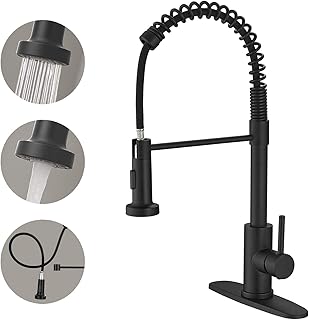 Kitchen Faucets with Pull Out Sprayer Commercial Spring Sink Faucet Stainless Steel Matte Black Pull Down Single Handle Farmhouse faucets with Deck Plate for Camper Laundry Utility Rv Wet Bar