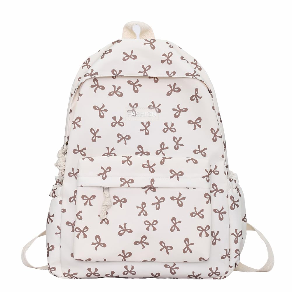 ALINUOYQ Cute Bow Backpack Coquette Aesthetic Backpacks for Women Preppy Kawaii Backpack Nylon Laptop Bag Travel Daypack