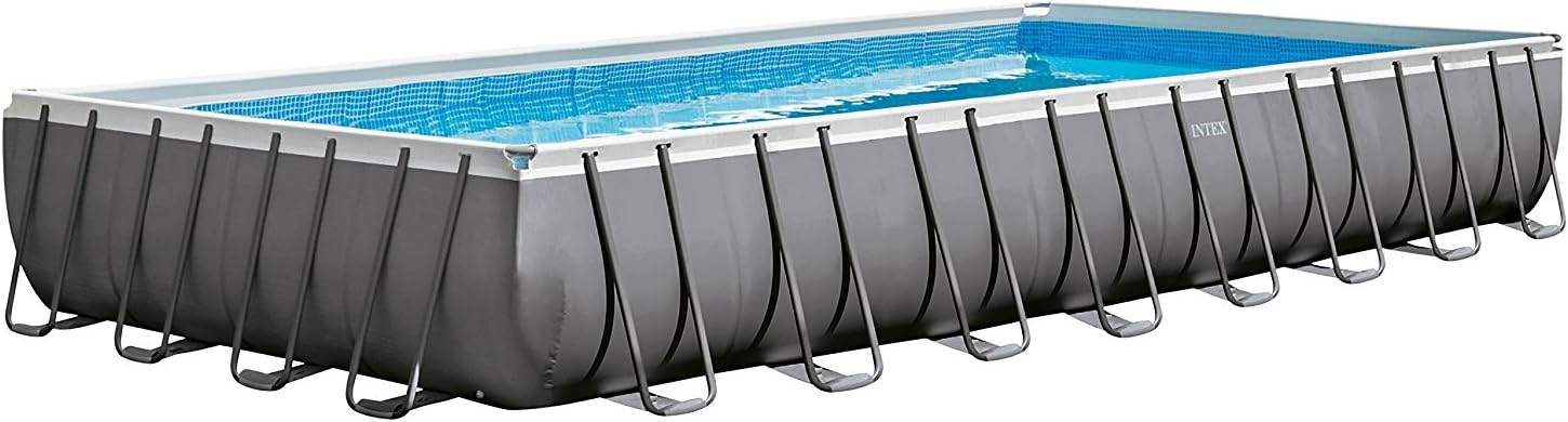 Intex 32ft x 16ft x 52 inches Rectangular Swimming Pool Ultra Frame Design with Sand Filter, Ladder, Ground Cloth and Pool Cover 2018 Model with factory fitted UK 3 pin plug