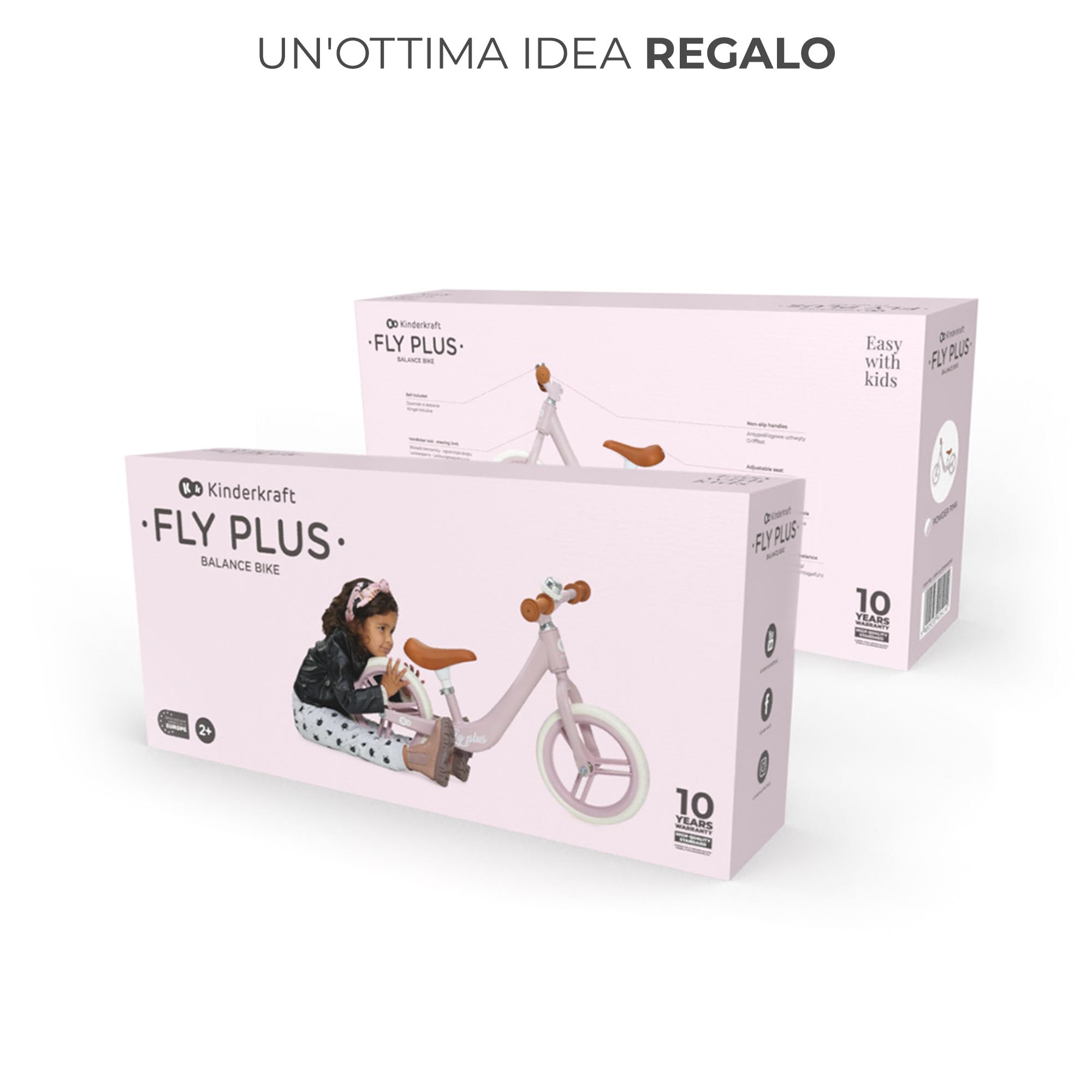 Kinderkraft FLY PLUS 2 Bicicletta bambini, Leggero Bici Senza Pedali, Stile Retro, Magnesium, Design retro, fino 2 Anni, Struttura leggera, 2.8kg, Sellino regolabile, Rosa