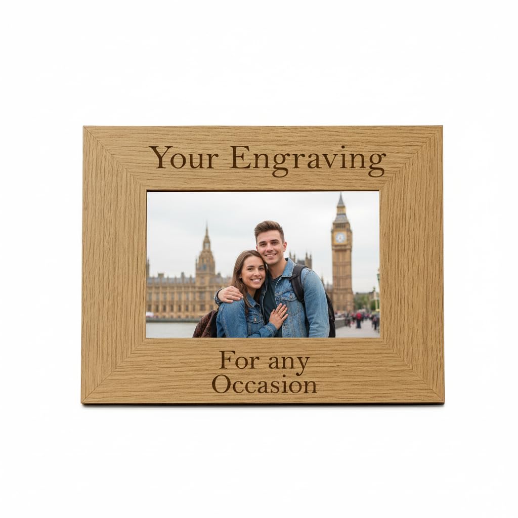 ukgiftstoreonline Personalised Photo Frame, Engraved Wooden Picture Frame, 6x4, for Wedding, Graduation, Christmas, Valentines (Landscape)