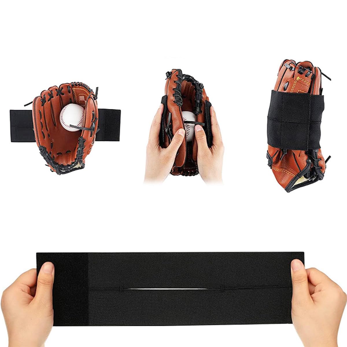 Sarini Lot de 2 Sangles élastiques réglables pour Gants de Baseball, Trou Ouvert, Accessoires pour Gants de Softball, Sangles élastiques pour Gants de Baseball, 36 x 10 cm, Noir