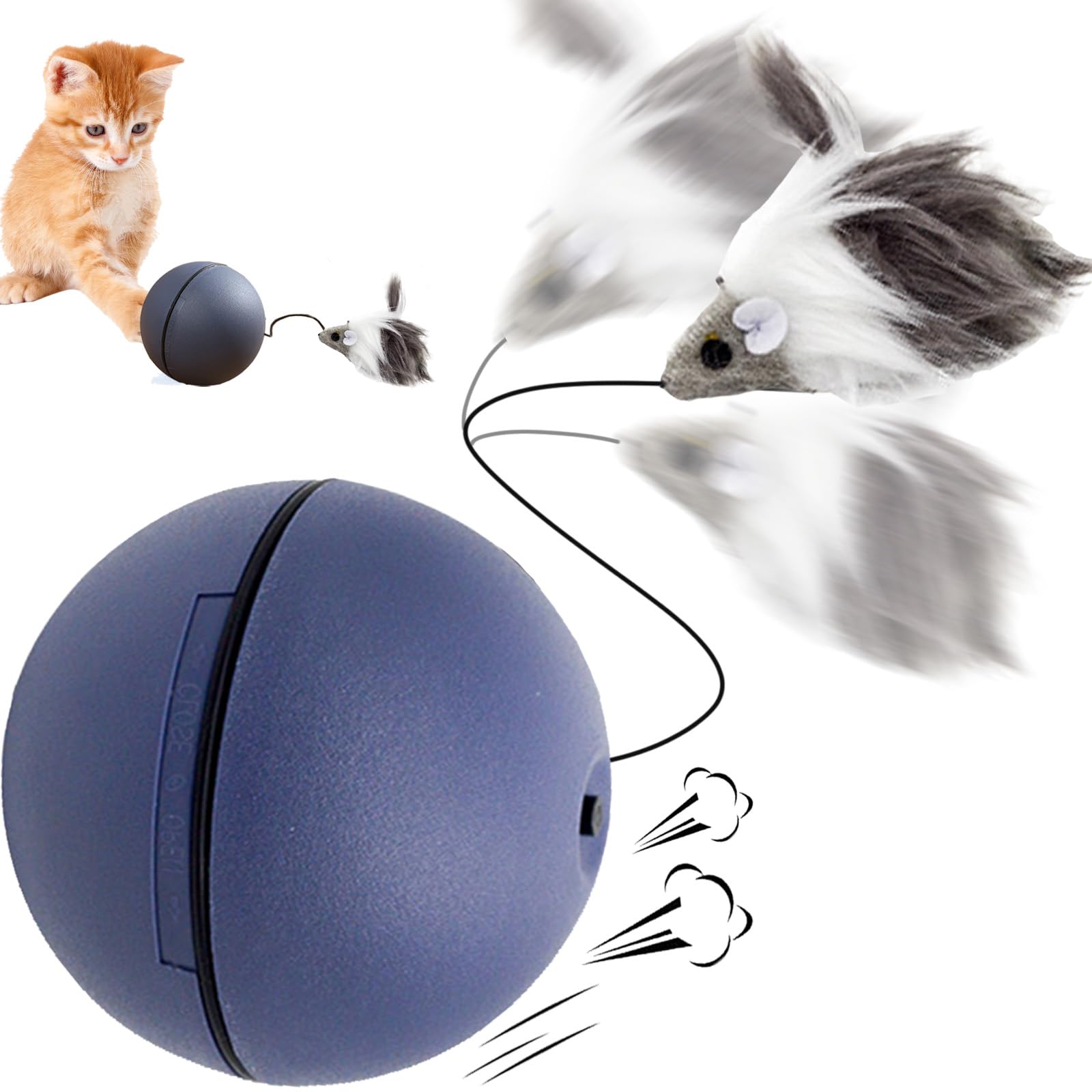 YOUYIKE Katzenball Interaktives Elektrisch Automatisch Katzenspielzeug Ball mit Schnur & Falscher Maus Selbstrollender Spielzeug Ball Cat Chase Running Toy für Hund