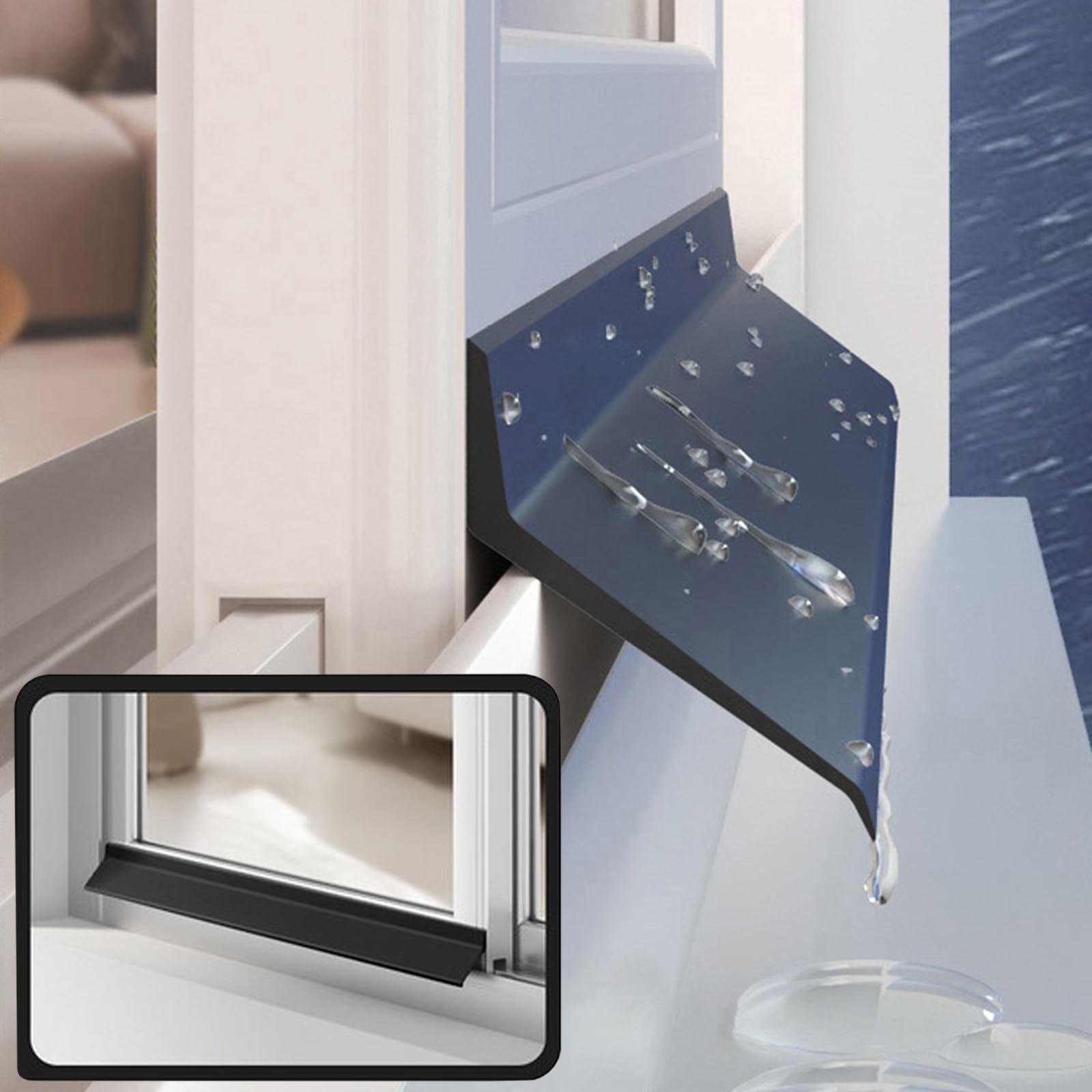 Negro Deflector Autoadhesivo Barrera Impermeable, Barrera De Sellado Contra La Intemperie Para Umbrales De Puertas Y Ventanas, Fuerte Y Duradero, Evita El Reflujo De Agua De Lluvia(5.5cmx350cm)