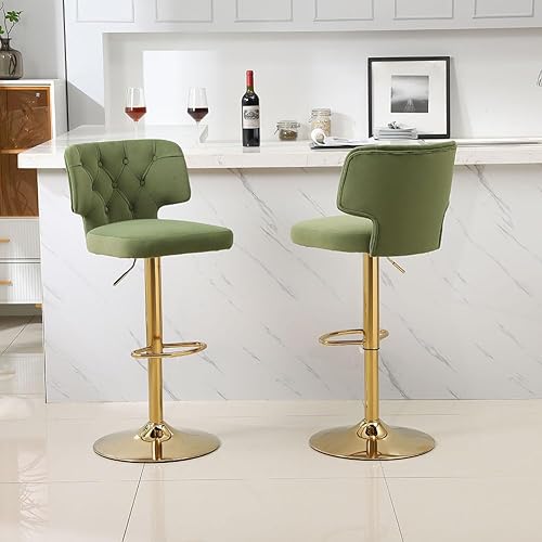 Miniatura 4 de 2 taburetes de bar modernos de altura de mostrador con parte trasera tapizada giratoria ajustable para cocina, isla restaurante, aguacate, verde,