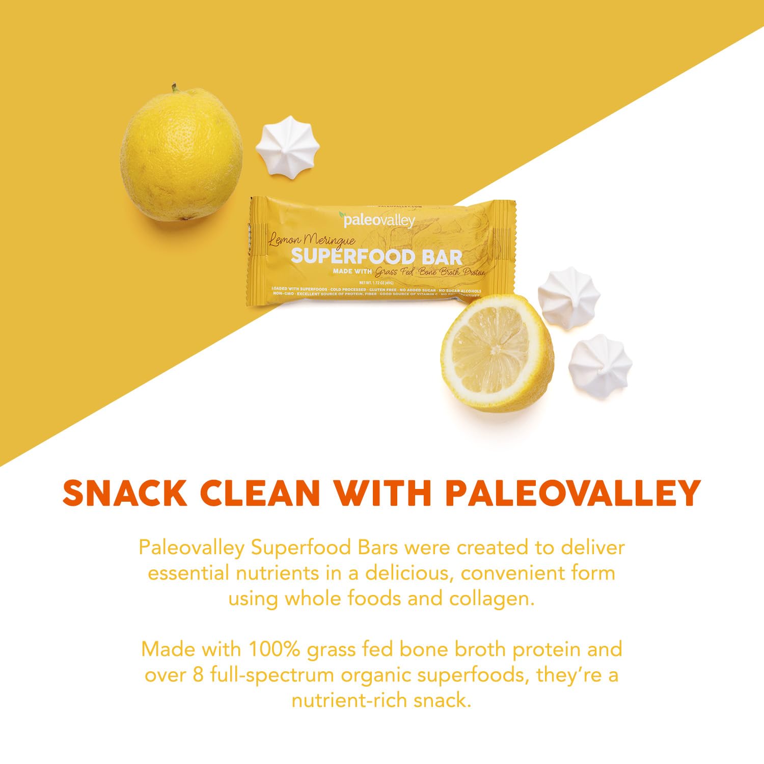 Paleovalley Superfood Bars – Lemon Meringue– 12 Pack – 9g Protein per Bar – Gluten-Free, Grain-Free, Paleo, Non-GMO – On-the-Go Snack