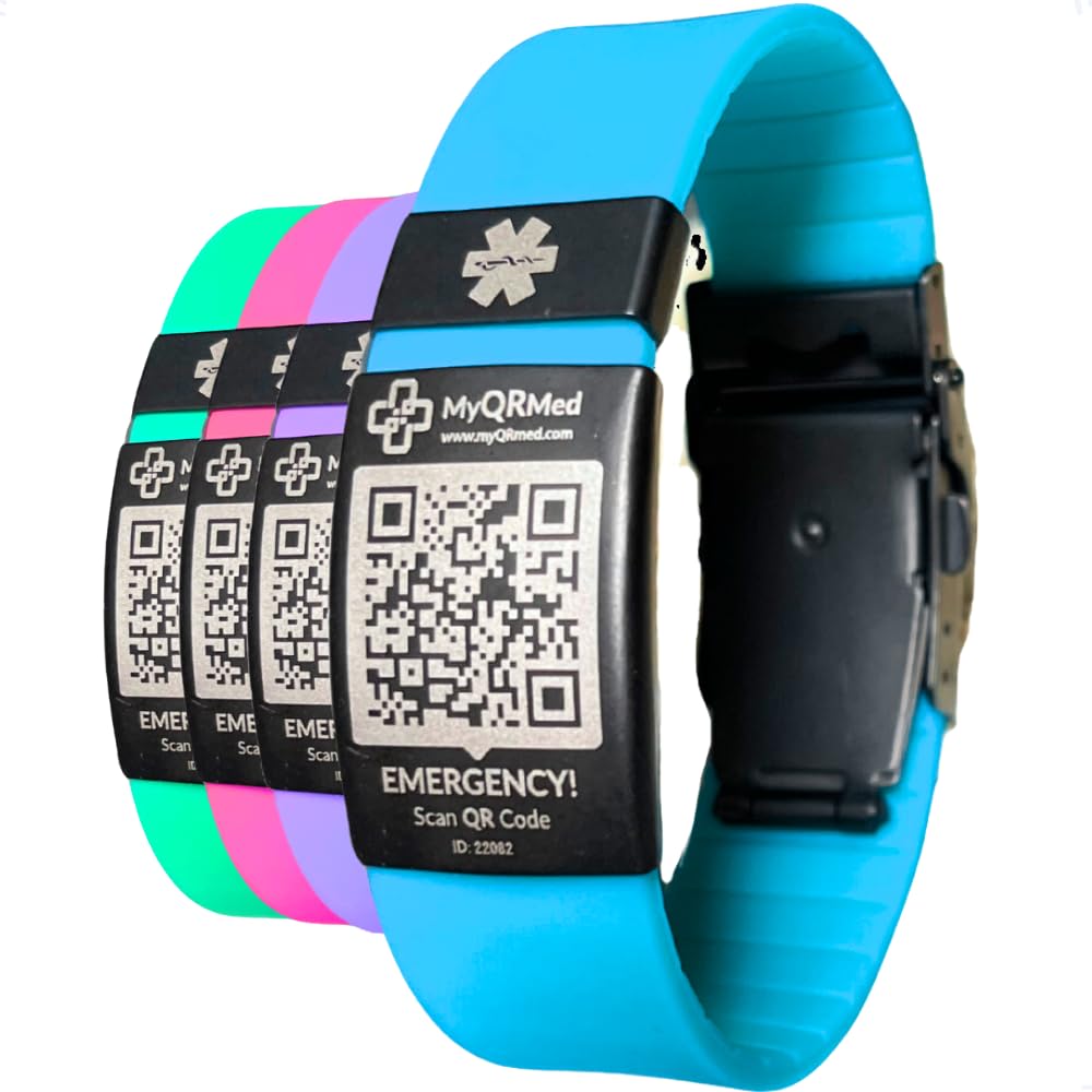 Pulsera inteligente de identificación médica | Escanea el código QR para ver todo el perfil de salud - Actualiza en cualquier momento | Perfil gratuito | Alerta médica para hombres, mujeres, niños |