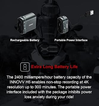 كاميرا INNOVV H5 للدراجات النارية 4K 30fps مع Wi-Fi ، تقنية تثبيت الصورة الإلكترونية ، البطارية القابلة لإعادة الشحن ، واجهة الطاقة لتوصيل الطاقة المباشر ، ومقاومة IP65 للماء