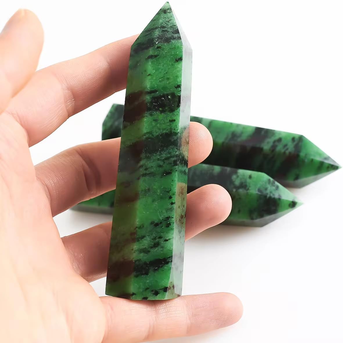 Blue Sandstone Crystal Wand Point 2.7–4.3 inch – Polished Hexagonal Crystal Tower for Reiki Healing, Meditation, Chakra Balancing & Home Energy Decor (1LB(4-7pc))