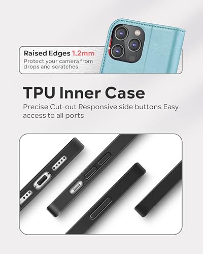 Miniatura 5 de OCASE Funda tipo cartera compatible con iPhone 14 Pro Max, de piel sintética, con tarjetero, soporte de bloqueo RFID carcasa interior de TPU a